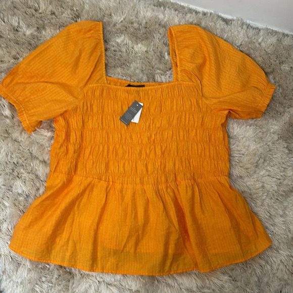 Lane Bryant Illusion Smocked Bodice Short Sleeve Blouse Top Women Size 22 NWT - Picture 2 of 10